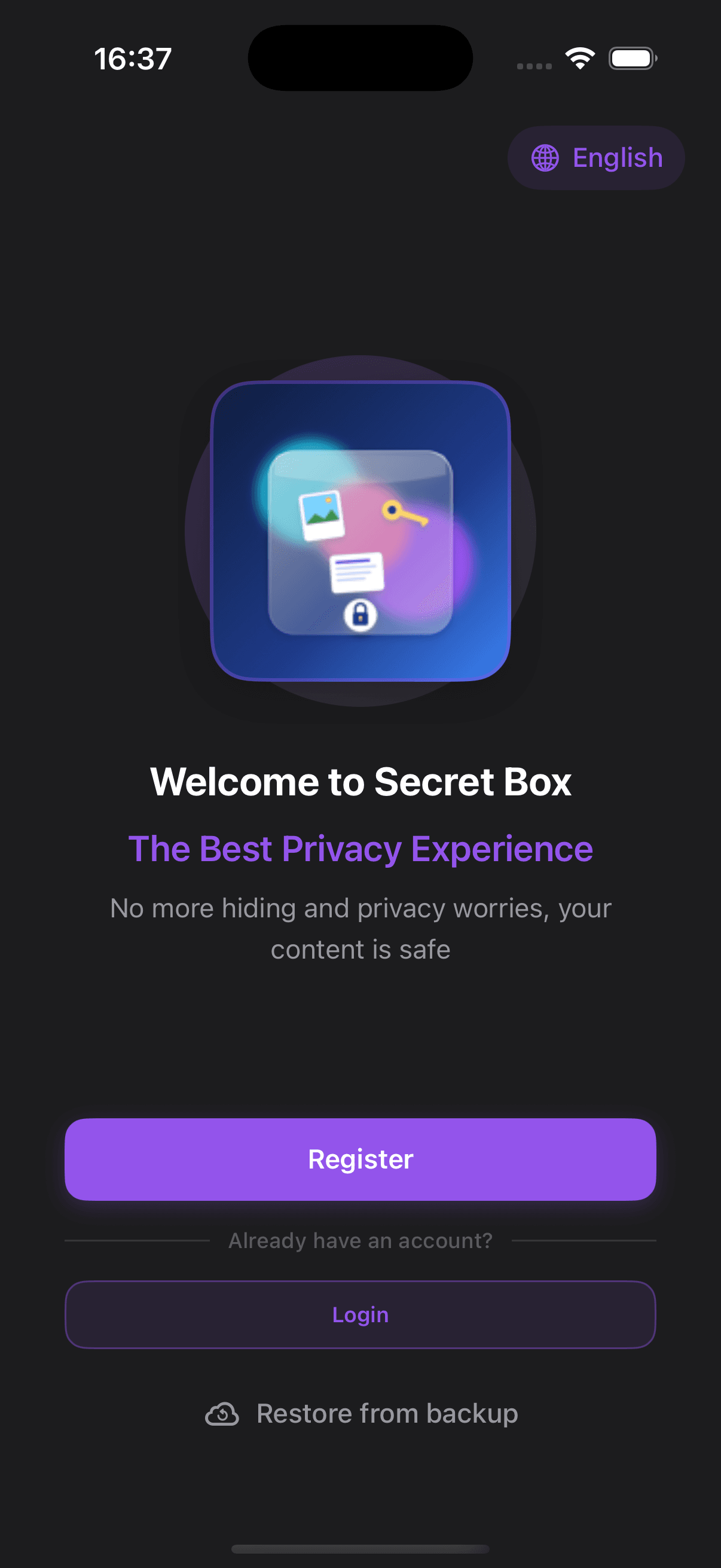 My Secret Box welcome screen